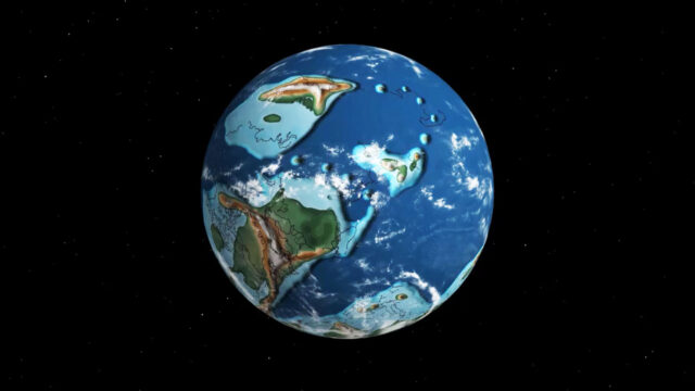A rendering of Earth's continents as they might have been during the Devonian period, 400 million years ago.