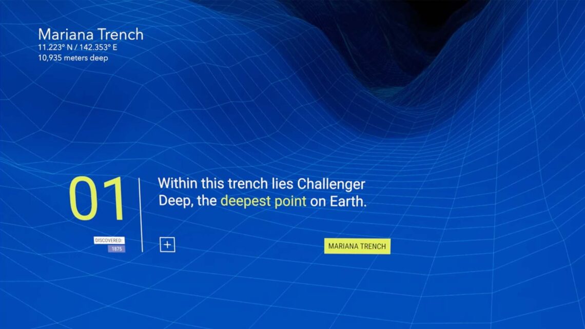 3D rendering of the seafloor in Challenger Deep, the deepest point of the Marianna Trench in the Pacific Ocean.