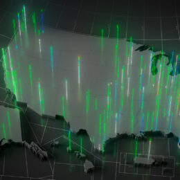 Map of US showing locations of reported laser strikes on aircraft.