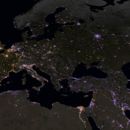 Map of Europe showing change in night lights from 2012 to 2023.