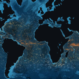 Map of Earth showing ocean currents and temeprature