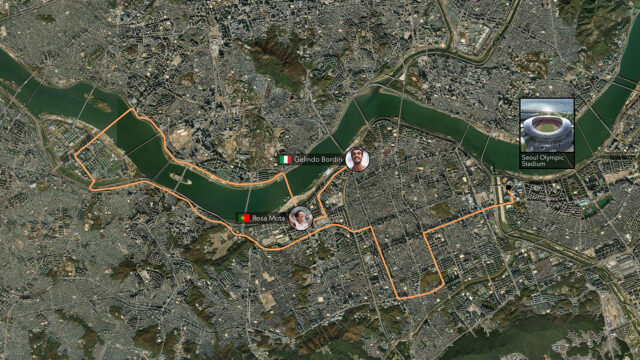 Map of Olympic marathon route in Seoul.
