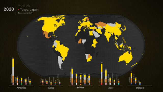 Map showing which countries won medals in 2020 Summer Olympics.
