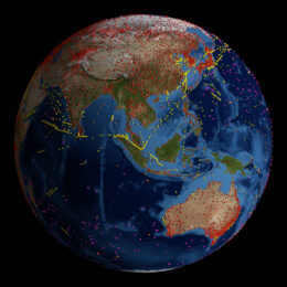 3D map of Earth showing global network of temperature sensors and stations