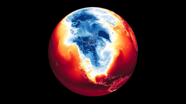 Globe showing North American bomb cyclone from December 2022