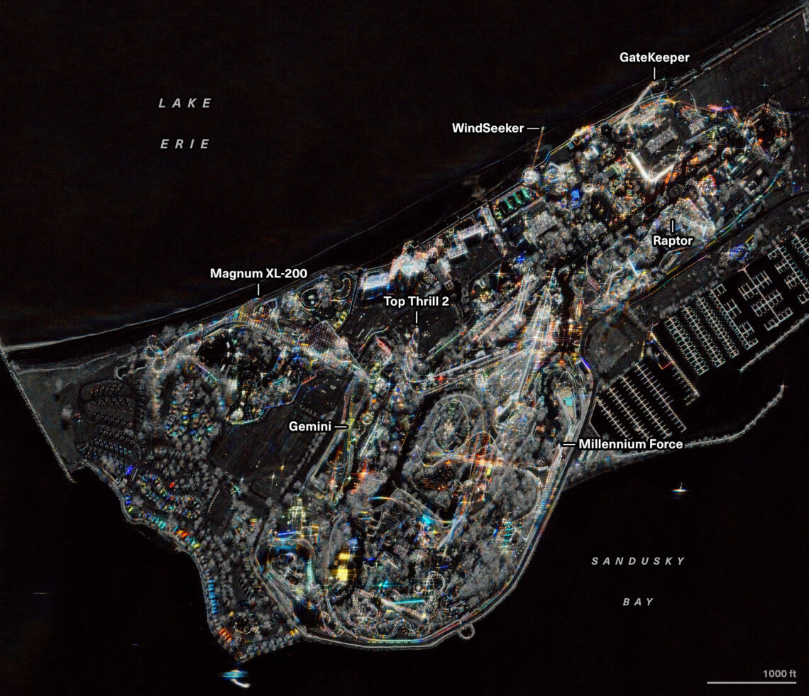 An annotated synthetic aperture radar image of Cedar Point.