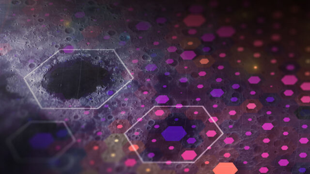 A portion of a map showing craters on the Moon and an overlay summarizing crater size and number.