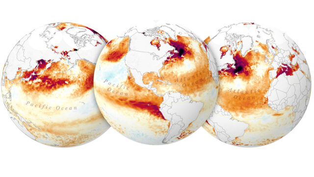 Maps showing temperature anomalies in the ocean.