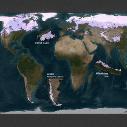 Map showing average monthly snowpack across Earth in 2023.