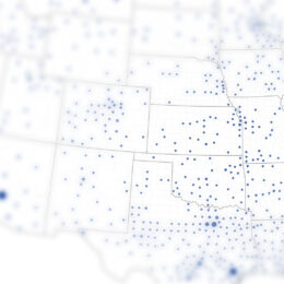 An abstraction of a map showing water bottling facilities in the United States.