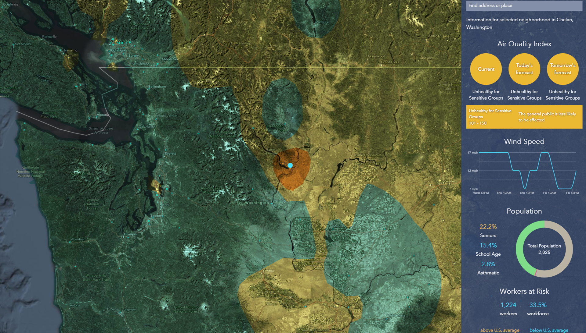 Map of Northwest US showing air quality