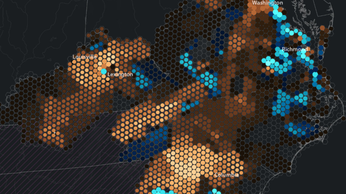 Map of Southeast US showing demographic change in early American history.