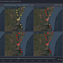 Map focused on Virginia showing projected changes in flooding days.