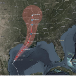 Map of Hurricane Francine's projected track.