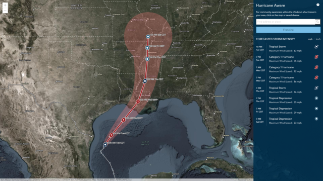 Map of Hurricane Francine's projected track.