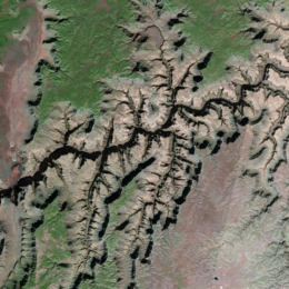 Shortwave infrared Landsat imagery showing the Grand Canyon