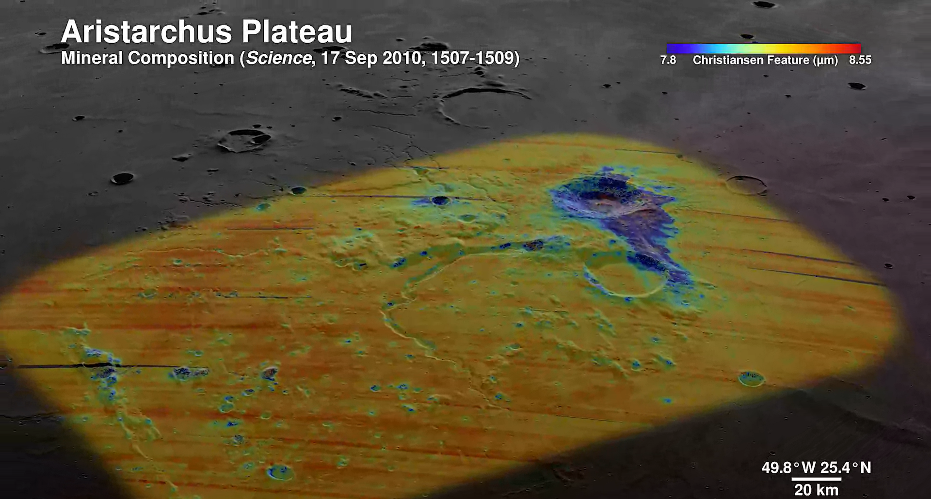 High resolution map of mineral composition of Aristarchus Plateau on the Moon.