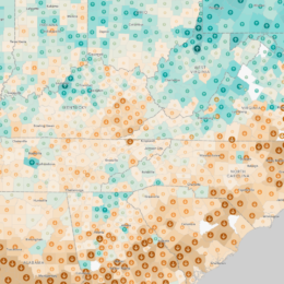 Map of Eastern US showing school funding adequacy gap by country.