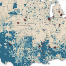 Map showing school districts symbolized by percentage of students of color.