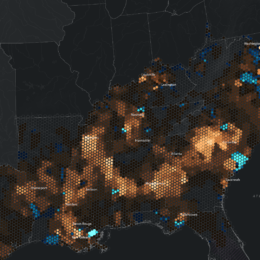 Map of the early American south showing demographic change among the enslaved Black population.