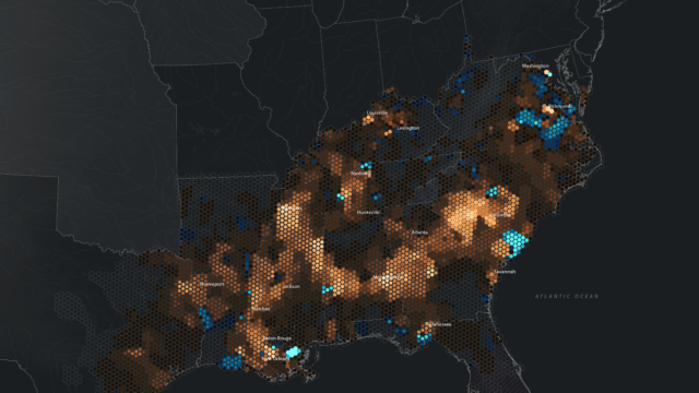 Map of the early American south showing demographic change among the enslaved Black population.