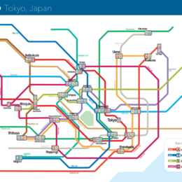Map of the subway/metro system in Tokyo, Japan.
