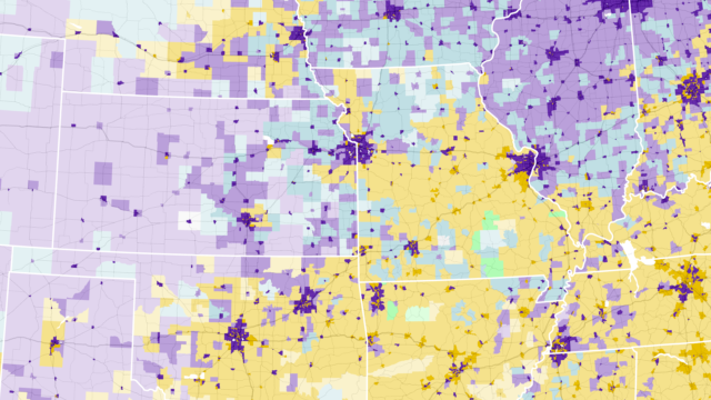 A close-up map of heating fuel sources by county, centered on Kansas City.