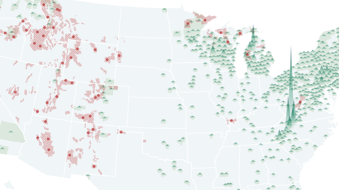 A screenshot of an interactive map of Christmas tree production by county,