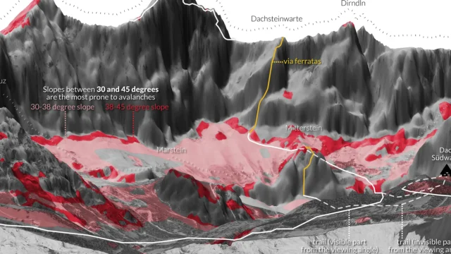 Map of avalanche risk in the Austrian Alps.