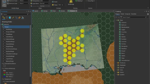 Screenshot of ArcGIS Pro showing a work-in-progress image for Map Turtles Mapped.