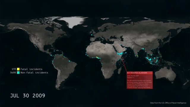 Map showing global piracy incidents in 2009.