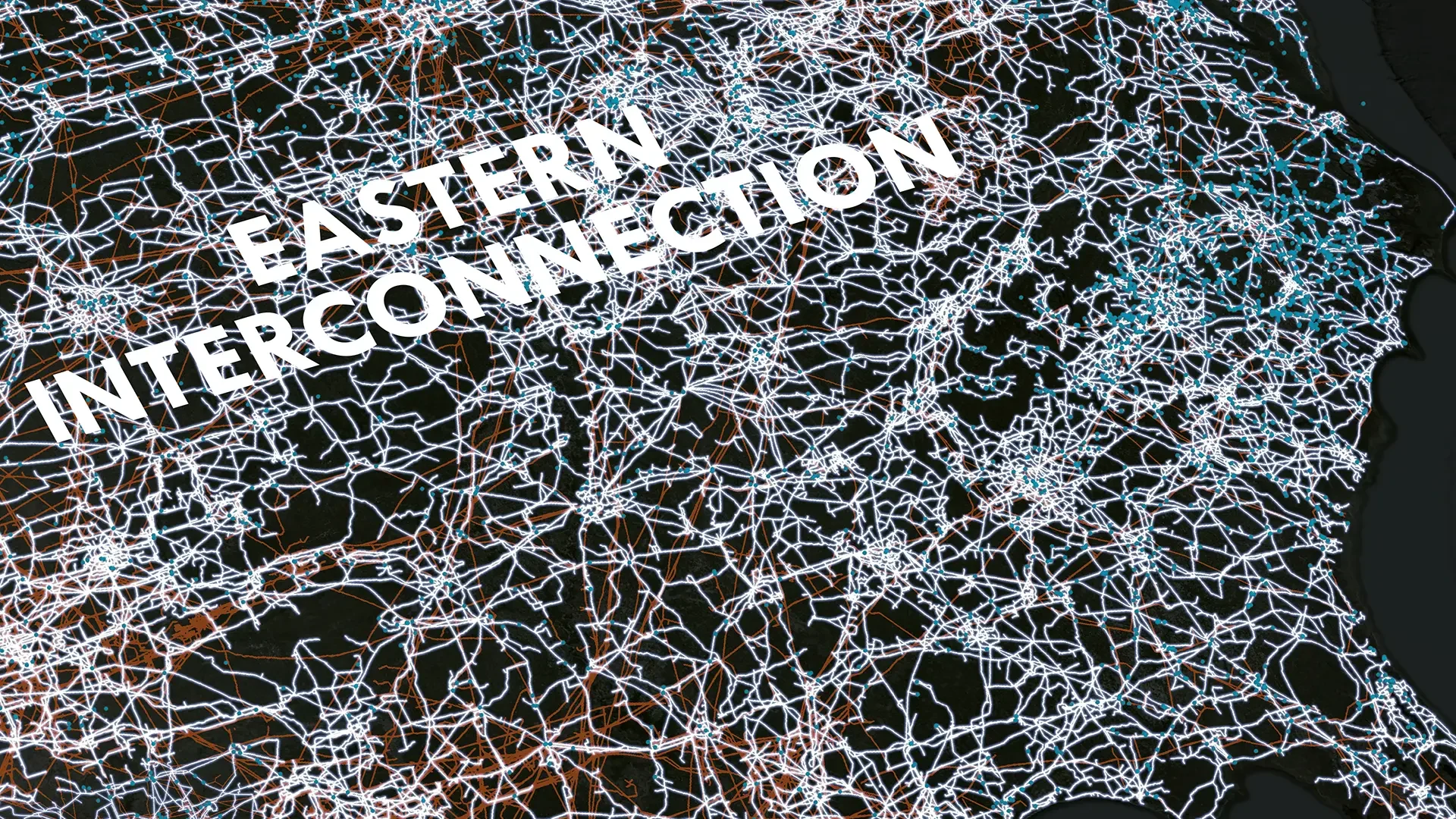 Map of interconnection regions and distribution lines in the US.