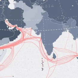 Map of Africa and India showing submarine cables.