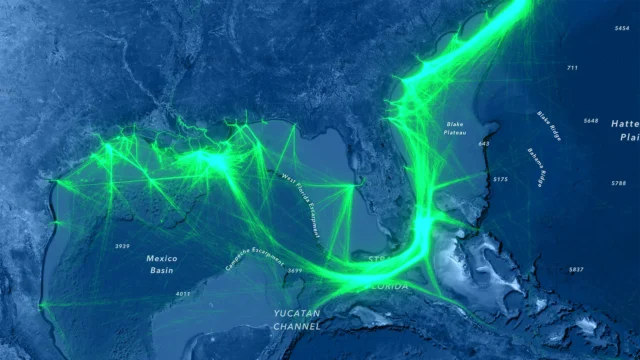 Map of southeastern US showing vessel traffic.