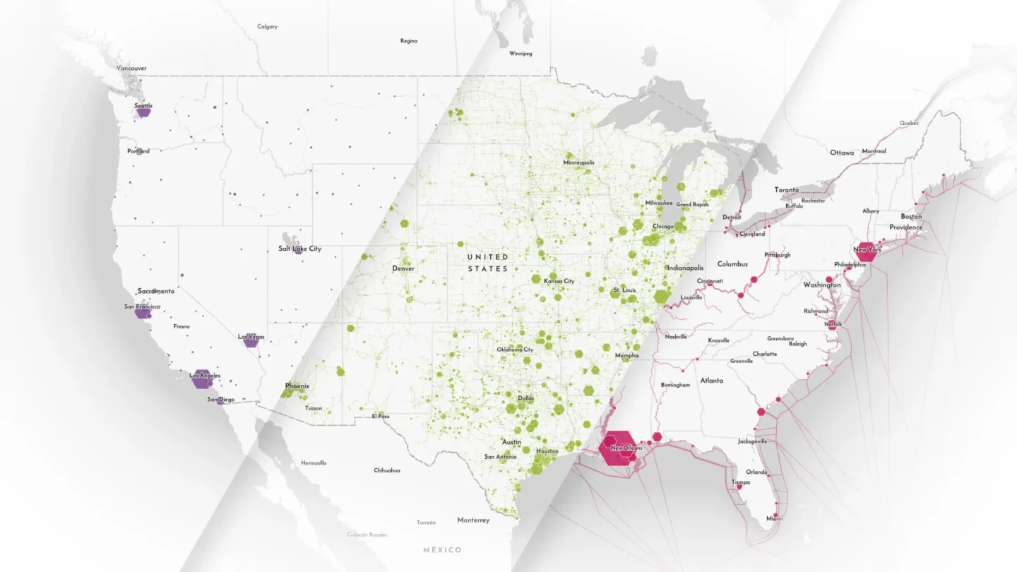 Maps of the US showing various infrastructure systems.